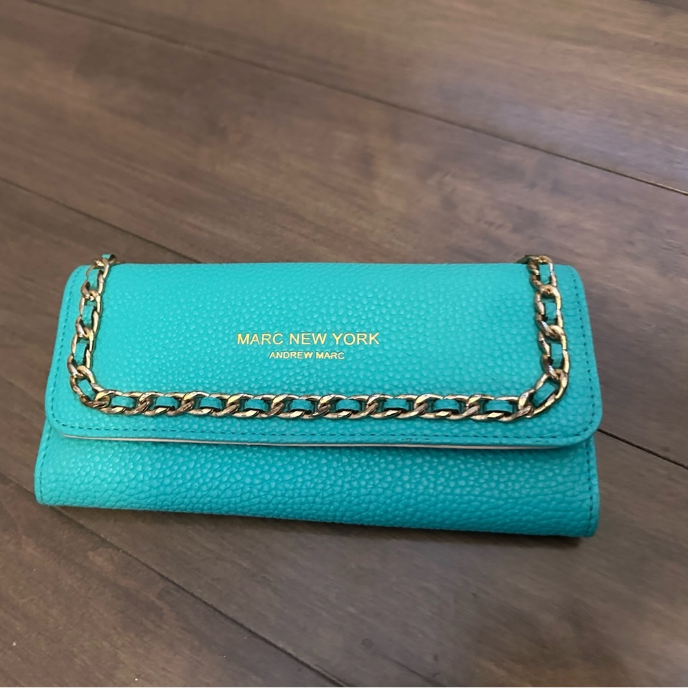 Marc New York Turquoise Wallet with decorative gold chain